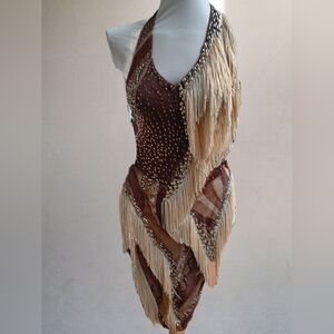 Elegant Brown and Cream Latin/Rhythm  Fringe Dress